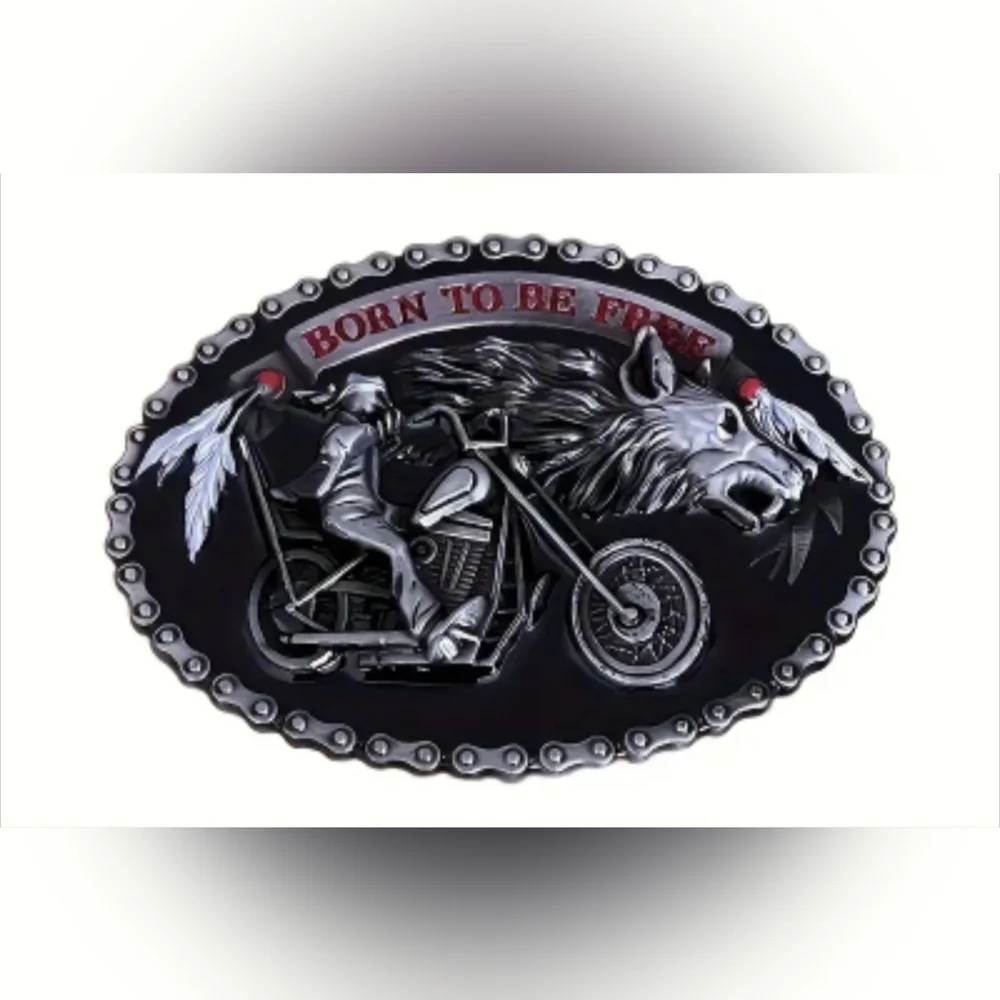 New Zinc Alloy Belt Buckle | Born to Be Free Motorcycle Wolf, T3MIS8B